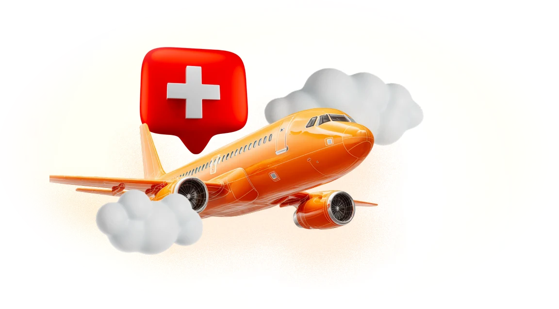 An aircraft carrying a medical cross, for treatment travel to India